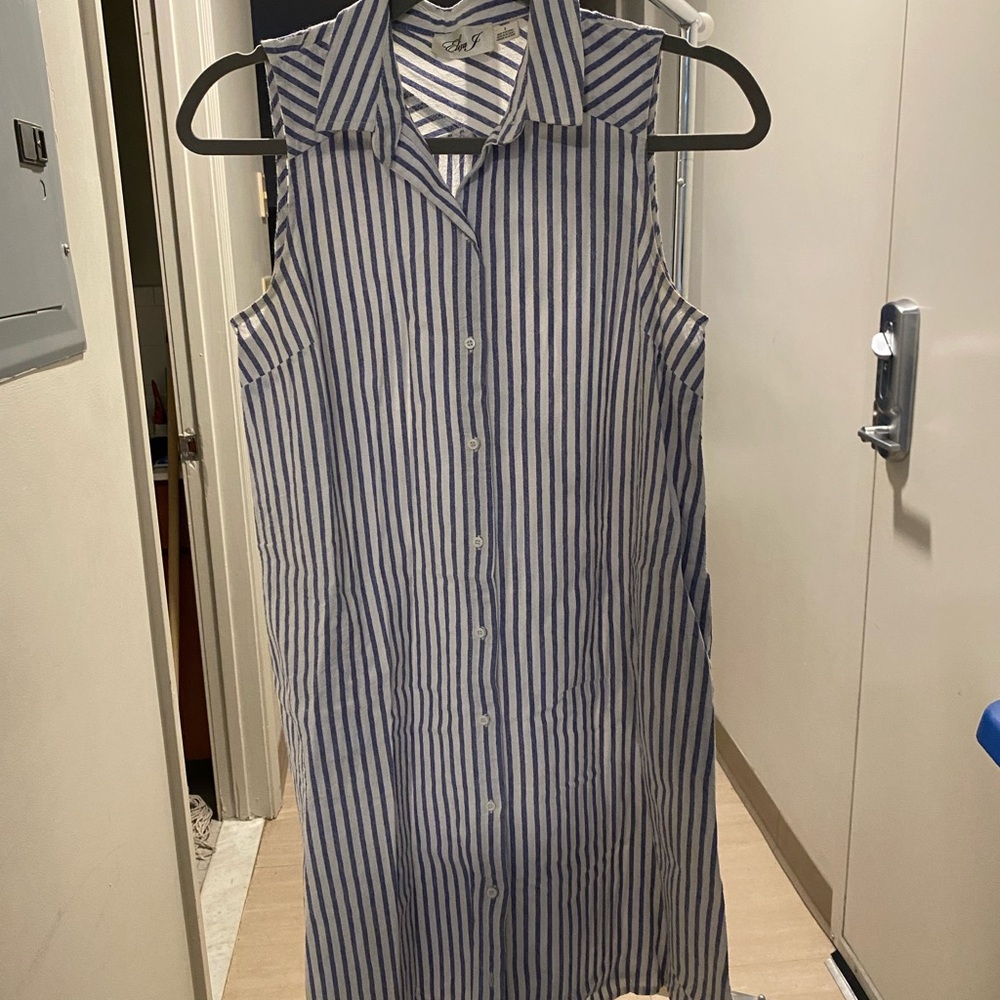 Eliza J Blue and White Striped Collared Dress